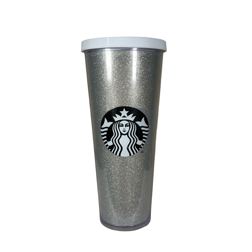 Starbucks Venti 24 oz Silver Glitter Cold Cup Black Siren Logo